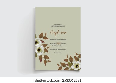 MARCO DE INVITACIÓN DE BODA CON DECORACIONES FLORALES Y HOJAS FRESCAS 