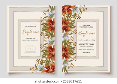 MARCO DE INVITACIÓN DE BODA CON DECORACIONES FLORALES Y HOJAS FRESCAS 