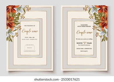 MARCO DE INVITACIÓN DE BODA CON DECORACIONES FLORALES Y HOJAS FRESCAS 