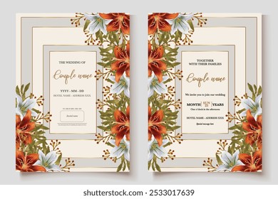 MARCO DE INVITACIÓN DE BODA CON DECORACIONES FLORALES Y HOJAS FRESCAS 