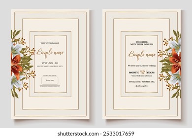 QUADRO DE CONVITE DE CASAMENTO COM DECORAÇÕES DE FLORES E FOLHAS FRESCAS 