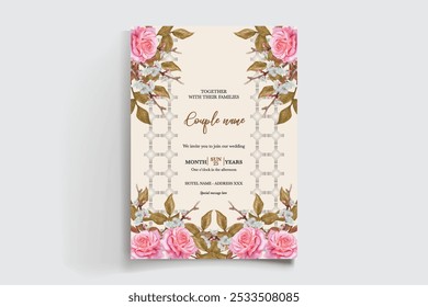 QUADRO DE CONVITE DE CASAMENTO COM DECORAÇÕES DE FLORES E FOLHAS FRESCAS 