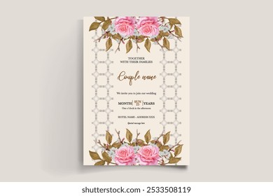 QUADRO DE CONVITE DE CASAMENTO COM DECORAÇÕES DE FLORES E FOLHAS FRESCAS 