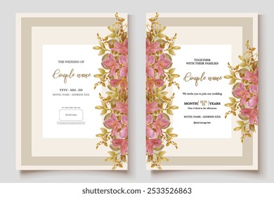 MARCO DE INVITACIÓN DE BODA CON DECORACIONES FLORALES Y HOJAS FRESCAS 