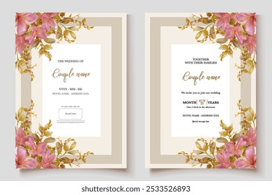 MARCO DE INVITACIÓN DE BODA CON DECORACIONES FLORALES Y HOJAS FRESCAS 