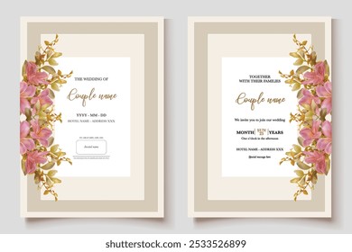 MARCO DE INVITACIÓN DE BODA CON DECORACIONES FLORALES Y HOJAS FRESCAS 