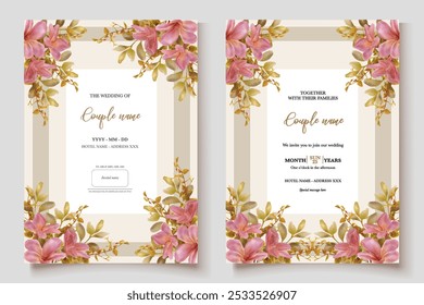 MARCO DE INVITACIÓN DE BODA CON DECORACIONES FLORALES Y HOJAS FRESCAS 