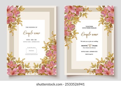 QUADRO DE CONVITE DE CASAMENTO COM DECORAÇÕES DE FLORES E FOLHAS FRESCAS 