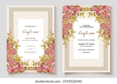 MARCO DE INVITACIÓN DE BODA CON DECORACIONES FLORALES Y HOJAS FRESCAS 