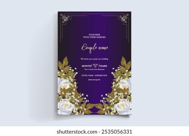 MARCO DE INVITACIÓN DE BODA CON DECORACIONES FLORALES Y HOJAS FRESCAS