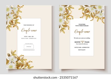 HOCHZEITSEINLADUNGSRAHMEN MIT BLUMENDEKORATIONEN UND FRISCHEN BLÄTTERN