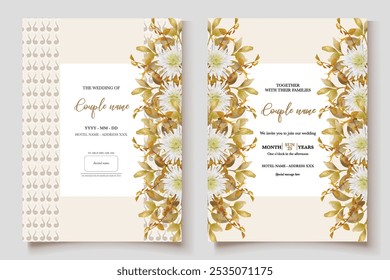 HOCHZEITSEINLADUNGSRAHMEN MIT BLUMENDEKORATIONEN UND FRISCHEN BLÄTTERN