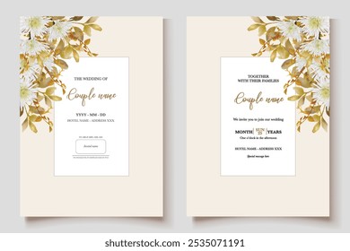 WEDDING INVITATION FRAME WITH FLOWER DECORATIONS AND FRESH LEAVES
