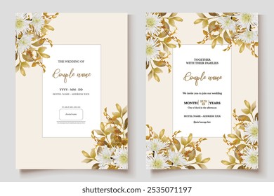 QUADRO DE CONVITE DE CASAMENTO COM DECORAÇÕES DE FLORES E FOLHAS FRESCAS
