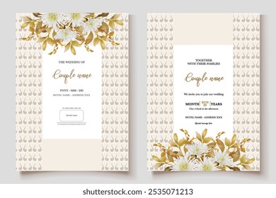 WEDDING INVITATION FRAME WITH FLOWER DECORATIONS AND FRESH LEAVES