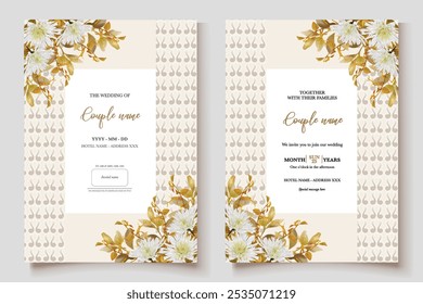 HOCHZEITSEINLADUNGSRAHMEN MIT BLUMENDEKORATIONEN UND FRISCHEN BLÄTTERN