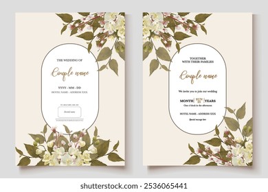 QUADRO DE CONVITE DE CASAMENTO COM DECORAÇÕES DE FLORES E FOLHAS FRESCAS