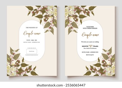 QUADRO DE CONVITE DE CASAMENTO COM DECORAÇÕES DE FLORES E FOLHAS FRESCAS