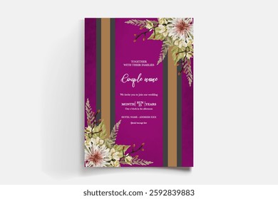 WEDDING INVITATION FRAME WITH FLOWER DECORATIONS AND FRESH LEAVES