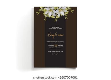 WEDDING INVITATION FRAME WITH FLOWER DECORATIONS AND FRESH LEAVES