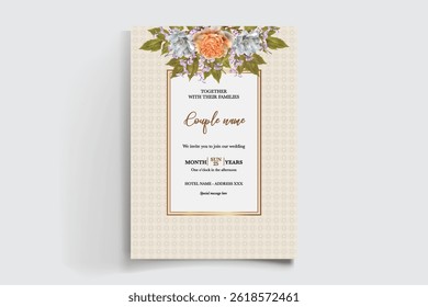 QUADRO DE CONVITE DE CASAMENTO COM DECORAÇÕES DE FLORES E FOLHAS FRESCAS