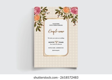 MARCO DE INVITACIÓN DE BODA CON DECORACIONES FLORALES Y HOJAS FRESCAS