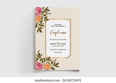 QUADRO DE CONVITE DE CASAMENTO COM DECORAÇÕES DE FLORES E FOLHAS FRESCAS