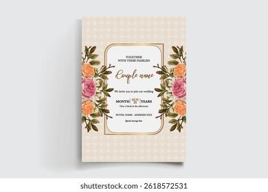 MARCO DE INVITACIÓN DE BODA CON DECORACIONES FLORALES Y HOJAS FRESCAS