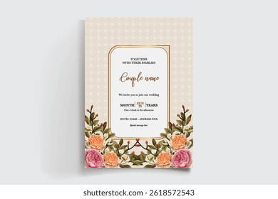 MARCO DE INVITACIÓN DE BODA CON DECORACIONES FLORALES Y HOJAS FRESCAS