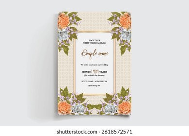 QUADRO DE CONVITE DE CASAMENTO COM DECORAÇÕES DE FLORES E FOLHAS FRESCAS