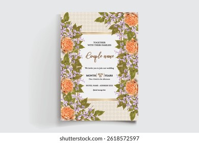 MARCO DE INVITACIÓN DE BODA CON DECORACIONES FLORALES Y HOJAS FRESCAS