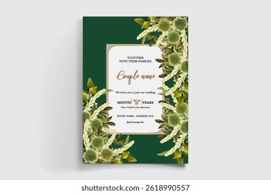 QUADRO DE CONVITE DE CASAMENTO COM DECORAÇÕES DE FLORES E FOLHAS FRESCAS