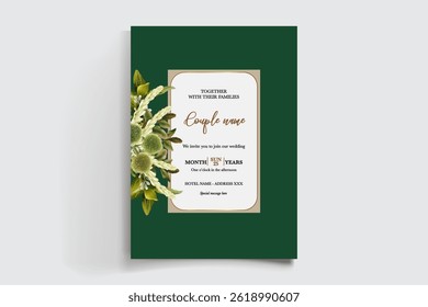QUADRO DE CONVITE DE CASAMENTO COM DECORAÇÕES DE FLORES E FOLHAS FRESCAS