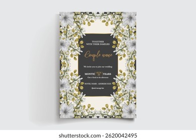 MARCO DE INVITACIÓN DE BODA CON DECORACIONES FLORALES Y HOJAS FRESCAS