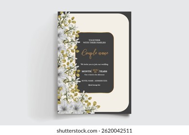 MARCO DE INVITACIÓN DE BODA CON DECORACIONES FLORALES Y HOJAS FRESCAS