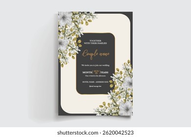 QUADRO DE CONVITE DE CASAMENTO COM DECORAÇÕES DE FLORES E FOLHAS FRESCAS