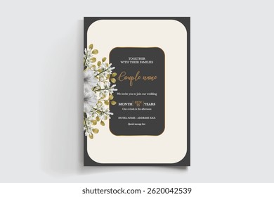 HOCHZEITSEINLADUNGSRAHMEN MIT BLUMENDEKORATIONEN UND FRISCHEN BLÄTTERN