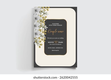 MARCO DE INVITACIÓN DE BODA CON DECORACIONES FLORALES Y HOJAS FRESCAS