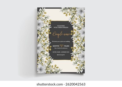 MARCO DE INVITACIÓN DE BODA CON DECORACIONES FLORALES Y HOJAS FRESCAS
