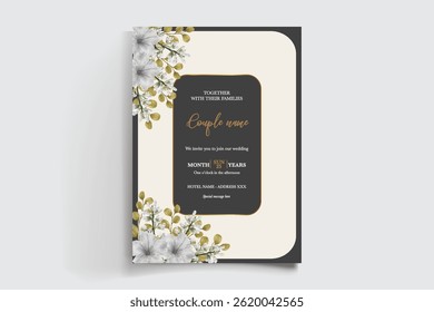 MARCO DE INVITACIÓN DE BODA CON DECORACIONES FLORALES Y HOJAS FRESCAS