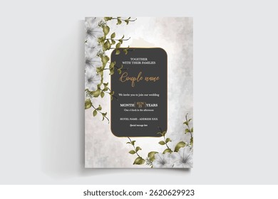 MARCO DE INVITACIÓN DE BODA CON DECORACIONES FLORALES Y HOJAS FRESCAS