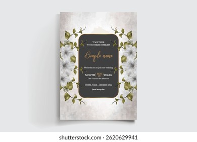 MARCO DE INVITACIÓN DE BODA CON DECORACIONES FLORALES Y HOJAS FRESCAS