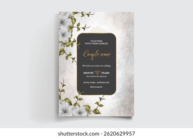 QUADRO DE CONVITE DE CASAMENTO COM DECORAÇÕES DE FLORES E FOLHAS FRESCAS