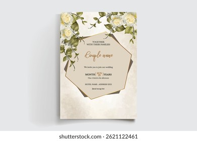 QUADRO DE CONVITE DE CASAMENTO COM DECORAÇÕES DE FLORES E FOLHAS FRESCAS