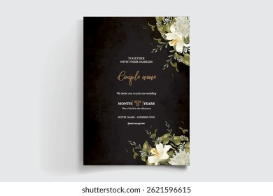 MARCO DE INVITACIÓN DE BODA CON DECORACIONES FLORALES Y HOJAS FRESCAS