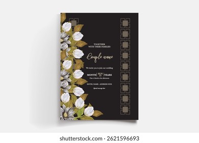 MARCO DE INVITACIÓN DE BODA CON DECORACIONES FLORALES Y HOJAS FRESCAS