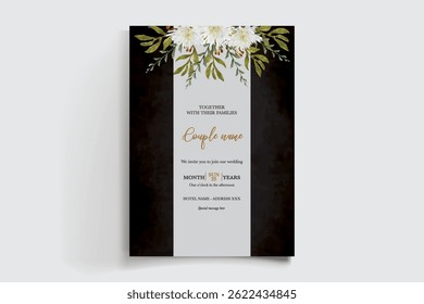 MARCO DE INVITACIÓN DE BODA CON DECORACIONES FLORALES Y HOJAS FRESCAS