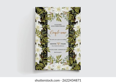 QUADRO DE CONVITE DE CASAMENTO COM DECORAÇÕES DE FLORES E FOLHAS FRESCAS