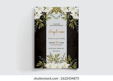 QUADRO DE CONVITE DE CASAMENTO COM DECORAÇÕES DE FLORES E FOLHAS FRESCAS
