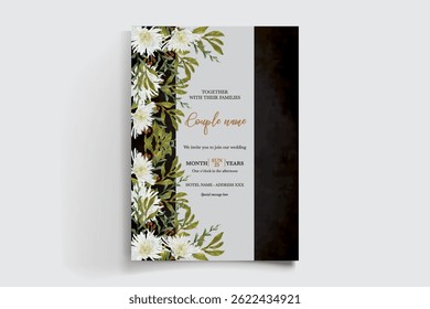 QUADRO DE CONVITE DE CASAMENTO COM DECORAÇÕES DE FLORES E FOLHAS FRESCAS